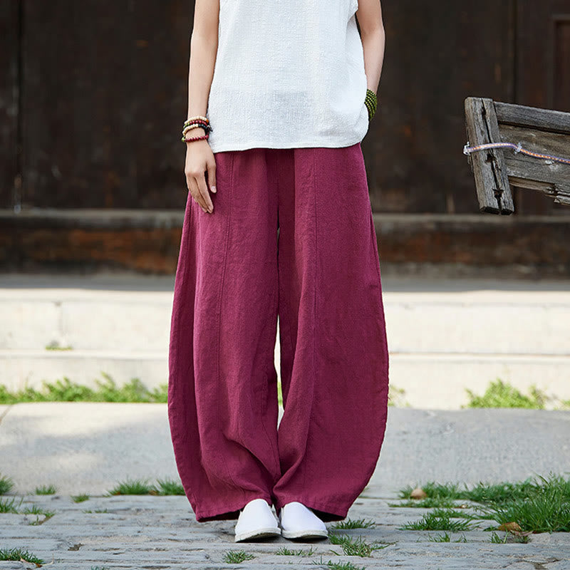 Buddha Stones Lässige, einfarbige, elastische Taille mit Fleece-Innenfutter aus Baumwoll-Ramie für Damen mit Taschen - image 12