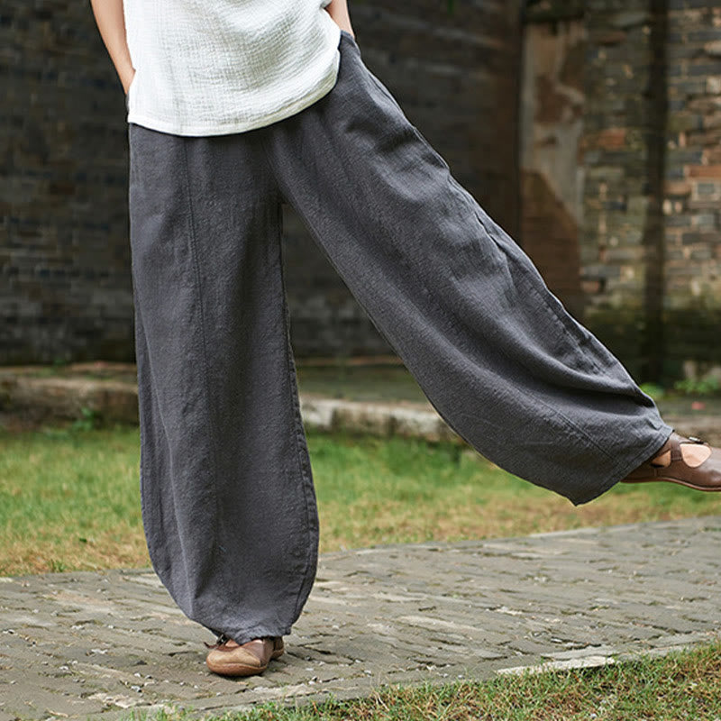 Buddha Stones Lässige, einfarbige, elastische Taille mit Fleece-Innenfutter aus Baumwoll-Ramie für Damen mit Taschen - image 43