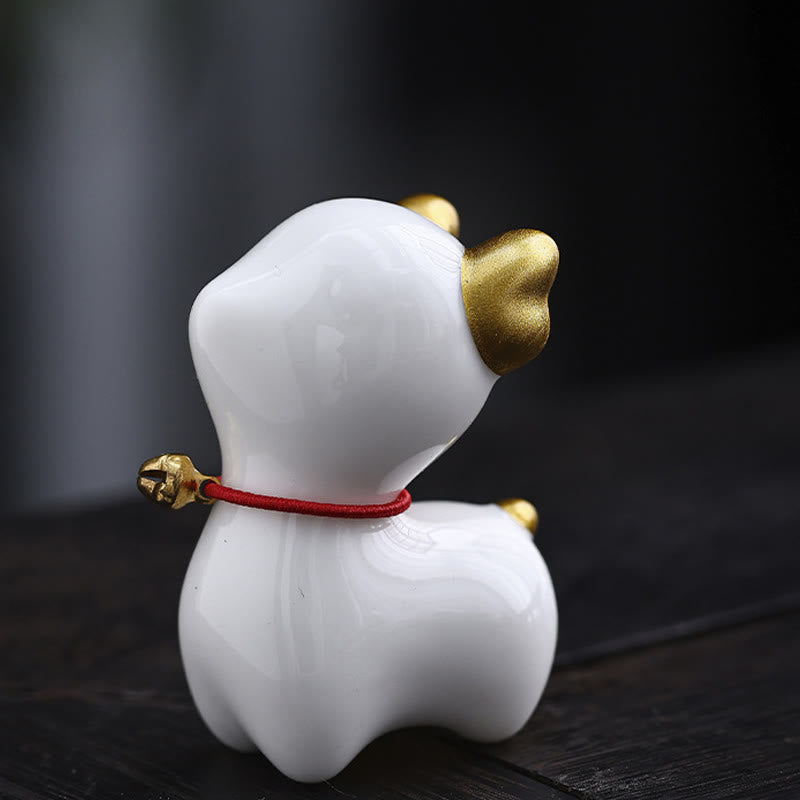 Buddha Stones ​​Mini Hirsch Tee Haustier Keramik Hause Schreibtisch Figur Dekoration - Weißer Hirsch 4*2,7*5,3 cm - image 1