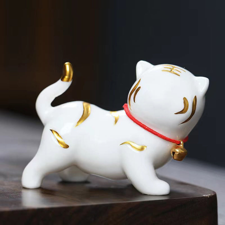 Buddha Stones Mini Nette Tiger Tee Haustier Keramik Hause Schreibtisch Figur Dekoration