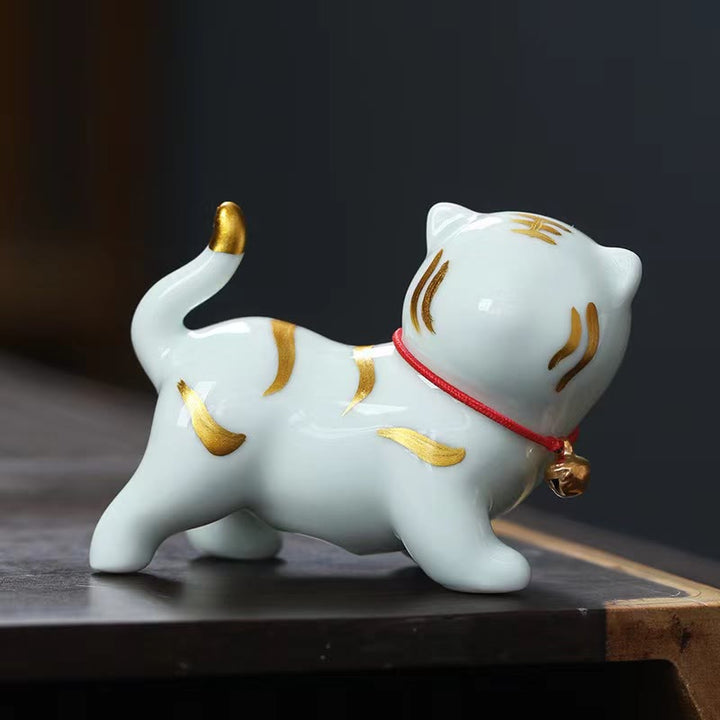 Buddha Stones ​​Mini Nette Tiger Tee Haustier Keramik Hause Schreibtisch Figur Dekoration - Hellgrüner Tiger, ca. 6,8 x 5,1 x 3 cm - image 3