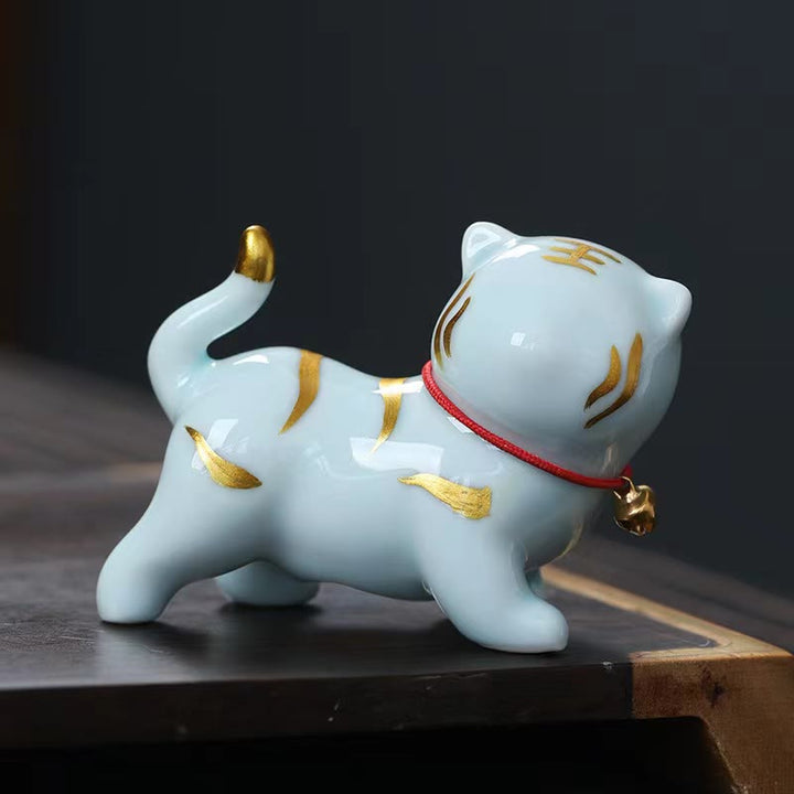 Buddha Stones ​​Mini Nette Tiger Tee Haustier Keramik Hause Schreibtisch Figur Dekoration - Blauer Tiger, ca. 6,8 x 5,1 x 3 cm - image 4