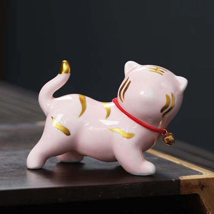Buddha Stones ​​Mini Nette Tiger Tee Haustier Keramik Hause Schreibtisch Figur Dekoration - Rosa Tiger, ca. 6,8 x 5,1 x 3 cm - image 6