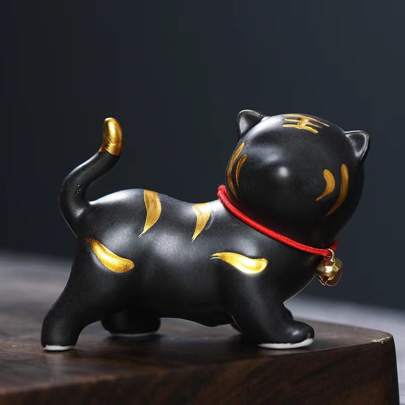 Buddha Stones ​​Mini Nette Tiger Tee Haustier Keramik Hause Schreibtisch Figur Dekoration - Schwarzer Tiger, ca. 6,8 x 5,1 x 3 cm - image 5