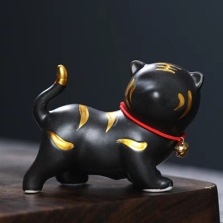 Buddha Stones ​​Mini Nette Tiger Tee Haustier Keramik Hause Schreibtisch Figur Dekoration - Schwarzer Tiger, ca. 6,8 x 5,1 x 3 cm - image 5