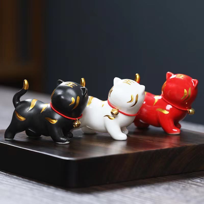 Buddha Stones ​​Mini Nette Tiger Tee Haustier Keramik Hause Schreibtisch Figur Dekoration - image 0