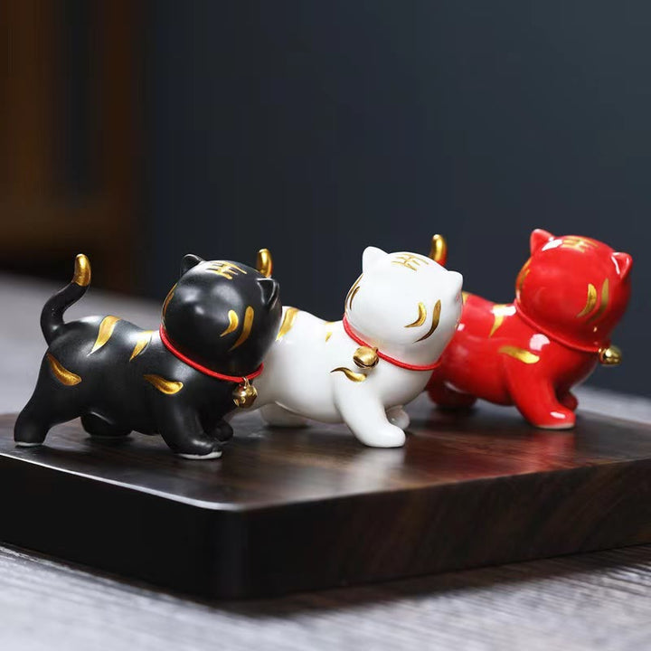 Buddha Stones ​​Mini Nette Tiger Tee Haustier Keramik Hause Schreibtisch Figur Dekoration - image 0