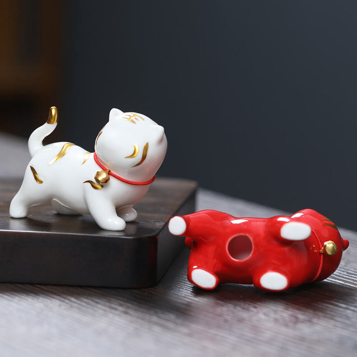 Buddha Stones ​​Mini Nette Tiger Tee Haustier Keramik Hause Schreibtisch Figur Dekoration - image 8