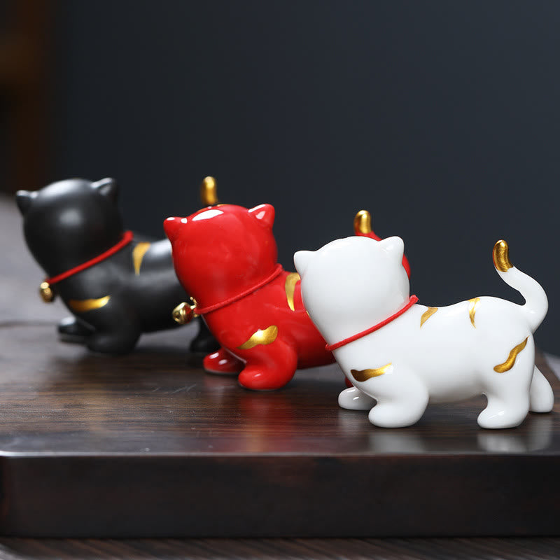 Buddha Stones ​​Mini Nette Tiger Tee Haustier Keramik Hause Schreibtisch Figur Dekoration - image 1
