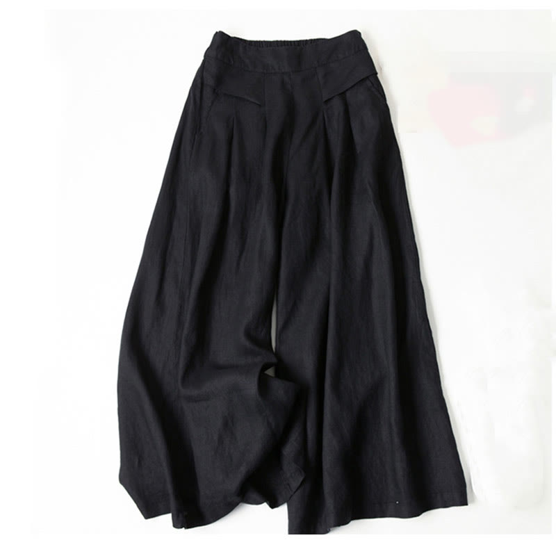 Buddha Stones – Unifarbene Hose aus Baumwollleinen mit hoher Taille und weitem Bein und Taschen - Schwarz - US16， UK/AU20，EU48 (3XL) - image 22