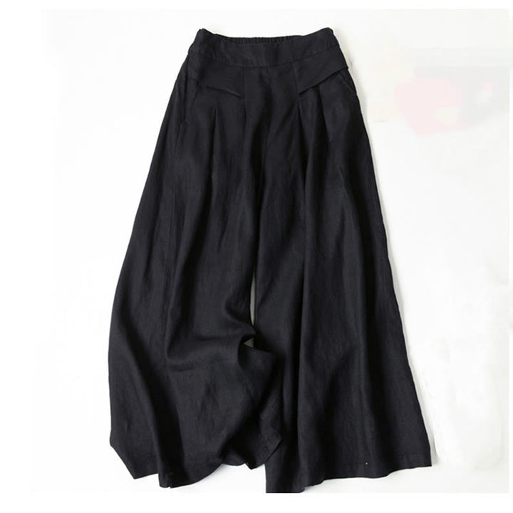 Buddha Stones – Unifarbene Hose aus Baumwollleinen mit hoher Taille und weitem Bein und Taschen - Schwarz - US16， UK/AU20，EU48 (3XL) - image 22