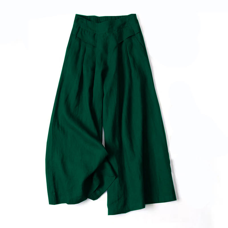Buddha Stones – Unifarbene Hose aus Baumwollleinen mit hoher Taille und weitem Bein und Taschen - Dunkelgrün - US16， UK/AU20，EU48 (3XL) - image 20