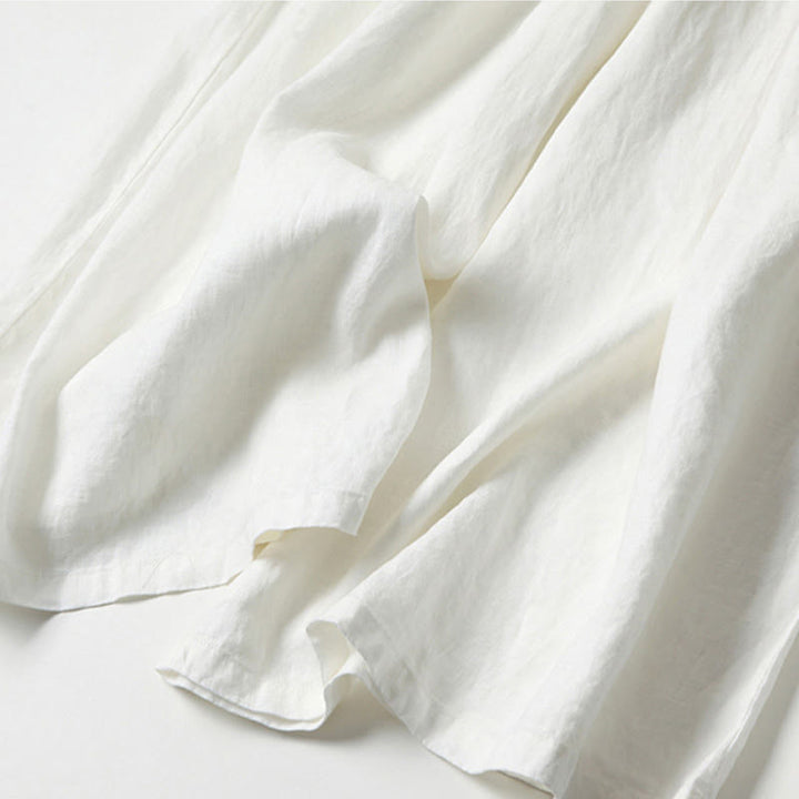 Buddha Stones – Unifarbene Hose aus Baumwollleinen mit hoher Taille und weitem Bein und Taschen - image 26