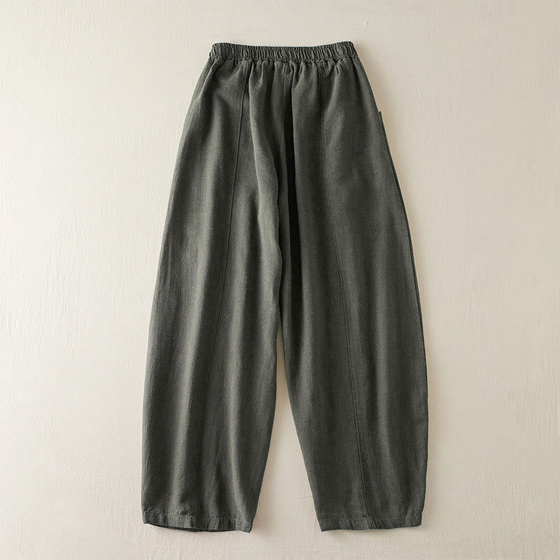 Buddha Stones - Unifarbene Damenhose aus Baumwollleinen mit Taschen - image 2