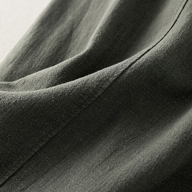 Buddha Stones - Unifarbene Damenhose aus Baumwollleinen mit Taschen