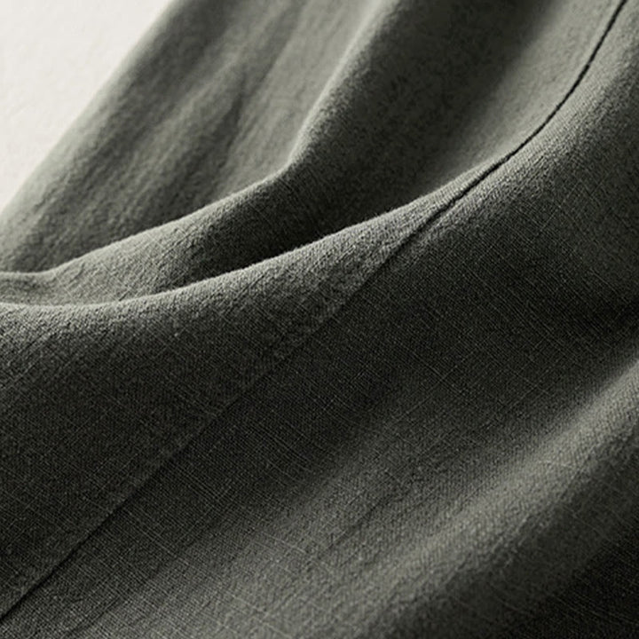 Buddha Stones - Unifarbene Damenhose aus Baumwollleinen mit Taschen