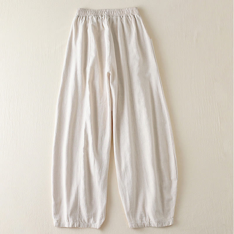 Buddha Stones - Unifarbene Damenhose aus Baumwollleinen mit Taschen - image 9