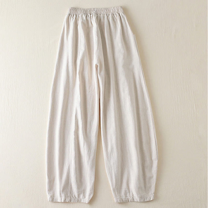 Buddha Stones - Unifarbene Damenhose aus Baumwollleinen mit Taschen - image 9