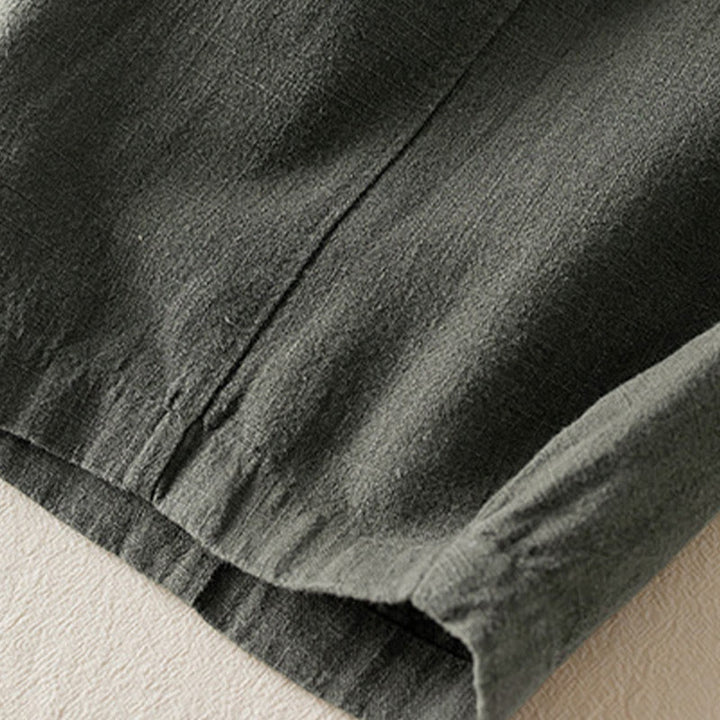 Buddha Stones - Unifarbene Damenhose aus Baumwollleinen mit Taschen