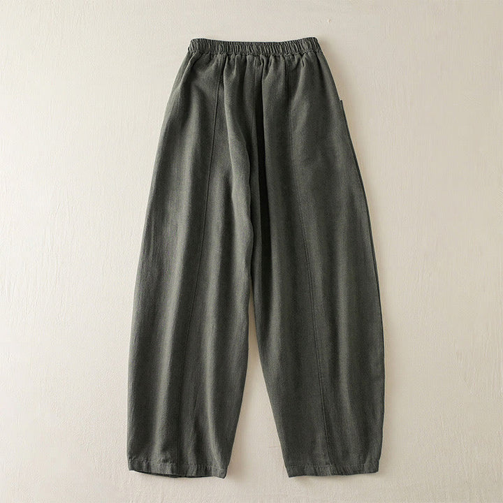 Buddha Stones - Unifarbene Damenhose aus Baumwollleinen mit Taschen