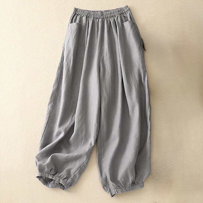 Buddha Stones Lässige, schlichte, einfarbige Leinenhose für Damen mit Taschen - Schiefergrau - US8-10， UK/AU12-14，EU40-42 (2XL) - image 18