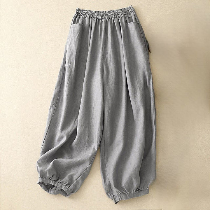 Buddha Stones Lässige, schlichte, einfarbige Leinenhose für Damen mit Taschen - Schiefergrau - US8-10， UK/AU12-14，EU40-42 (2XL) - image 18