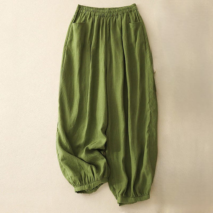 Buddha Stones Lässige, schlichte, einfarbige Leinenhose für Damen mit Taschen - GelbGrün - US8-10， UK/AU12-14，EU40-42 (2XL) - image 23