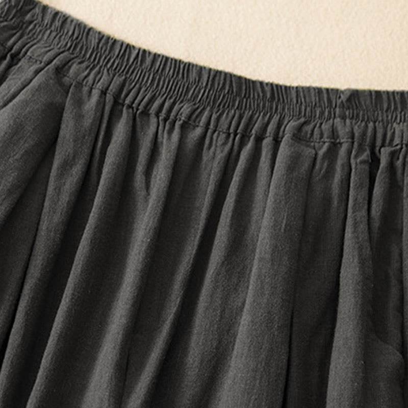 Buddha Stones Unifarbene Karottenhose aus Baumwollleinen mit elastischem Bund und Taschen - image 10