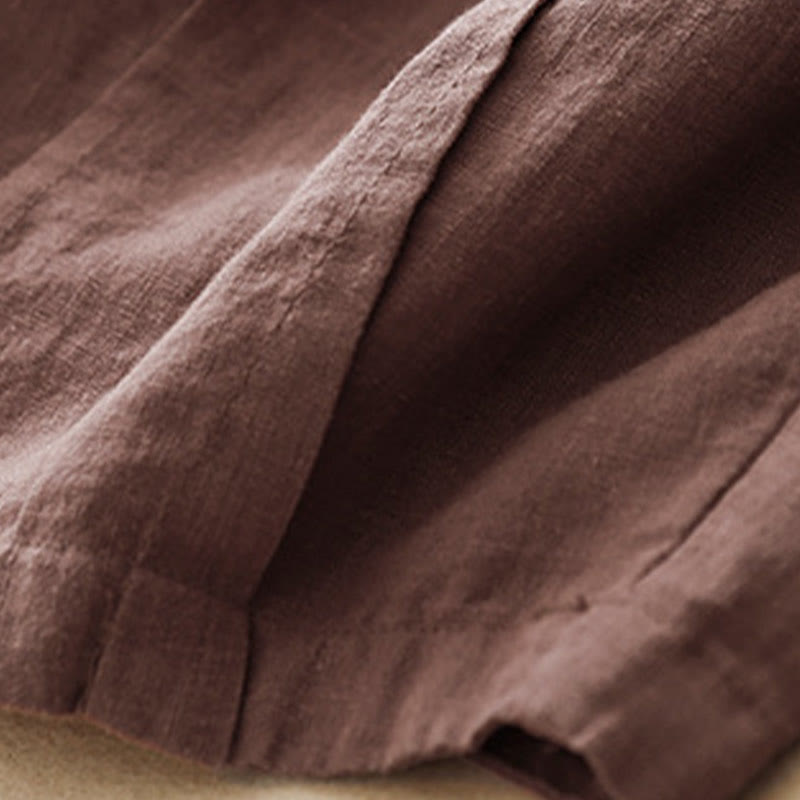Buddha Stones Unifarbene Karottenhose aus Baumwollleinen mit elastischem Bund und Taschen - image 16