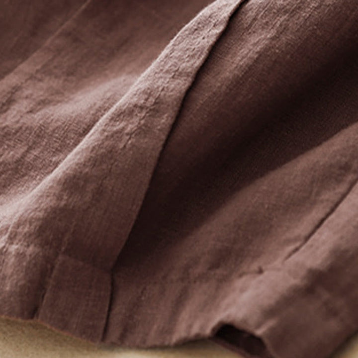 Buddha Stones Unifarbene Karottenhose aus Baumwollleinen mit elastischem Bund und Taschen - image 16