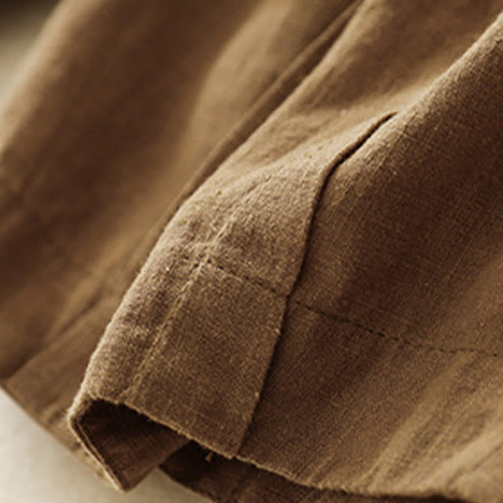 Buddha Stones Unifarbene Karottenhose aus Baumwollleinen mit elastischem Bund und Taschen - image 7