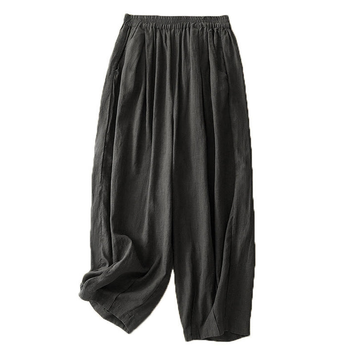 Buddha Stones Unifarbene Karottenhose aus Baumwollleinen mit elastischem Bund und Taschen - image 13