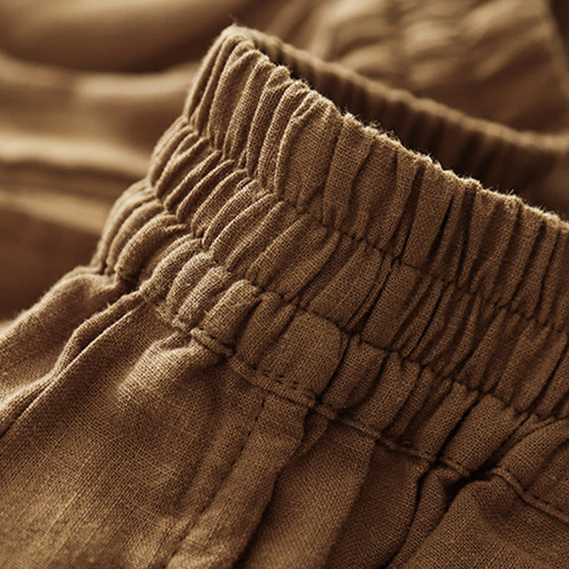 Buddha Stones Unifarbene Karottenhose aus Baumwollleinen mit elastischem Bund und Taschen - image 5