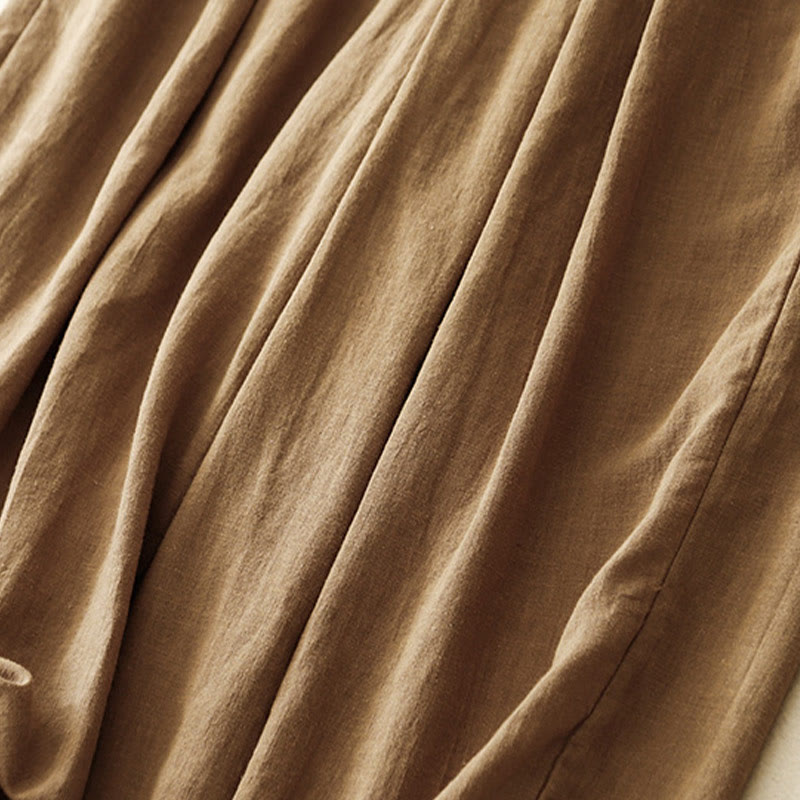 Buddha Stones Unifarbene Karottenhose aus Baumwollleinen mit elastischem Bund und Taschen - image 8