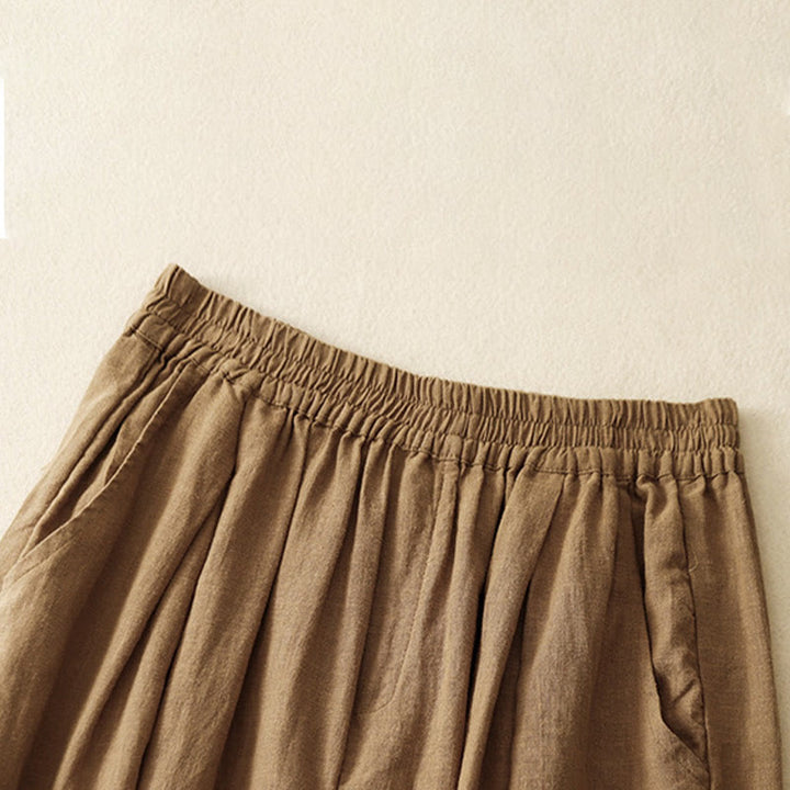 Buddha Stones Unifarbene Karottenhose aus Baumwollleinen mit elastischem Bund und Taschen - image 4