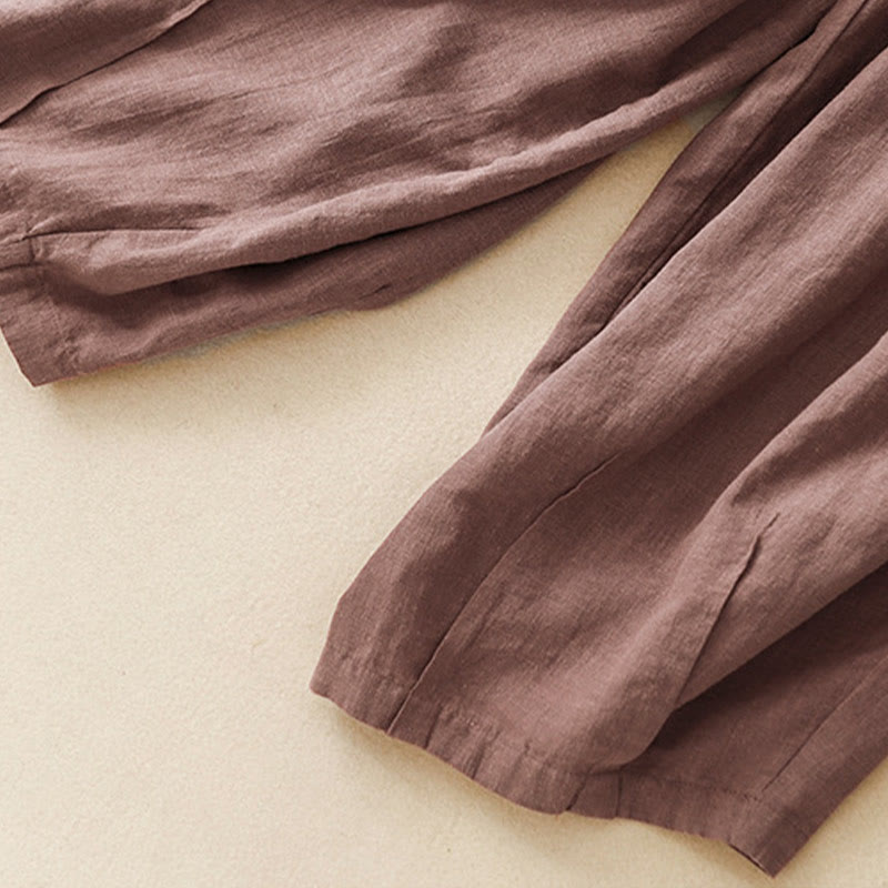 Buddha Stones Unifarbene Karottenhose aus Baumwollleinen mit elastischem Bund und Taschen - image 17