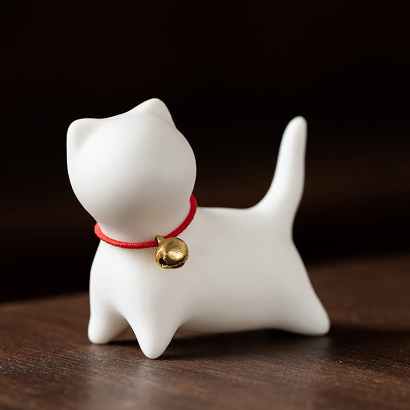 Buddha Stones ​​Mini süße stehend liegend Katze Tee Haustier Keramik Home Schreibtisch Figur Dekoration - Stehende Katze 5 x 2,5 x 4,5 cm - Weiß - image 5