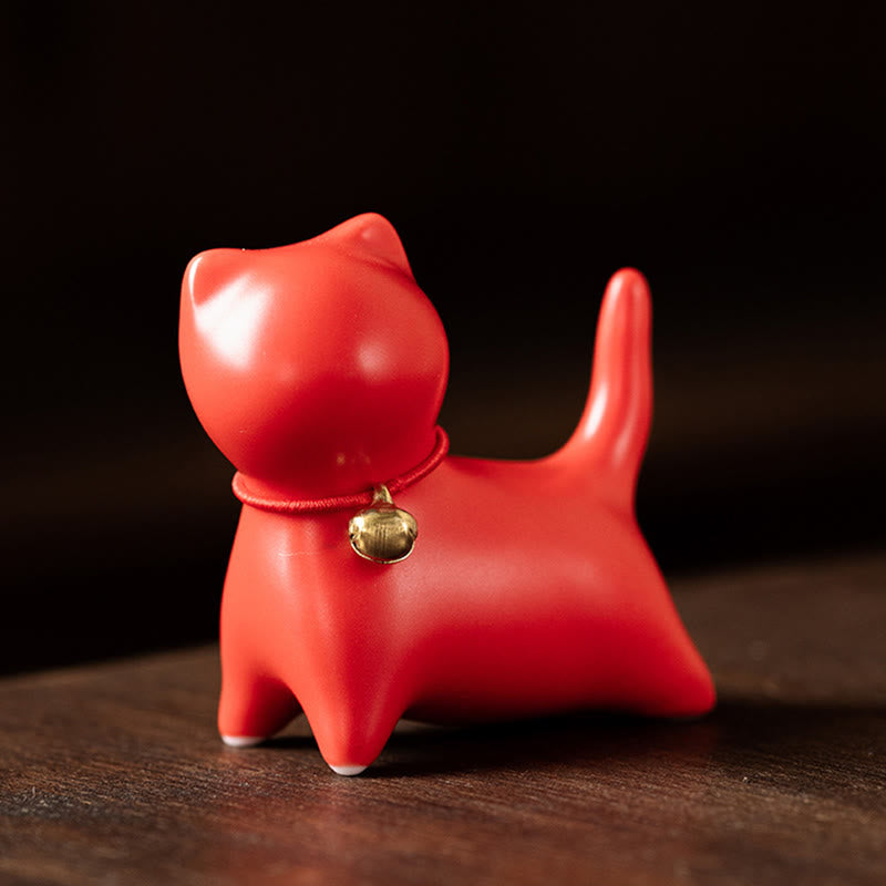 Buddha Stones ​​Mini süße stehend liegend Katze Tee Haustier Keramik Home Schreibtisch Figur Dekoration - Stehende Katze 5 x 2,5 x 4,5 cm - Rot - image 13