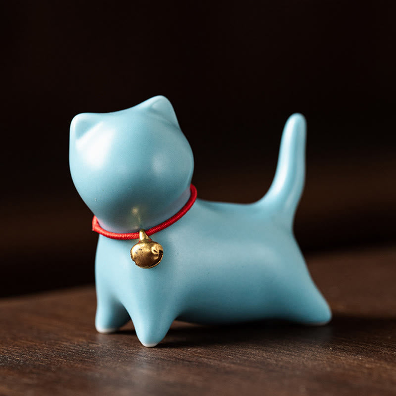Buddha Stones ​​Mini süße stehend liegend Katze Tee Haustier Keramik Home Schreibtisch Figur Dekoration - Stehende Katze 5 x 2,5 x 4,5 cm - Blau - image 12