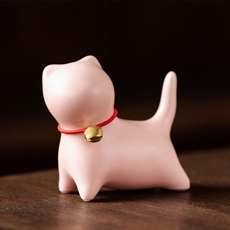 Buddha Stones ​​Mini süße stehend liegend Katze Tee Haustier Keramik Home Schreibtisch Figur Dekoration - Stehende Katze 5 x 2,5 x 4,5 cm - Rosa - image 10