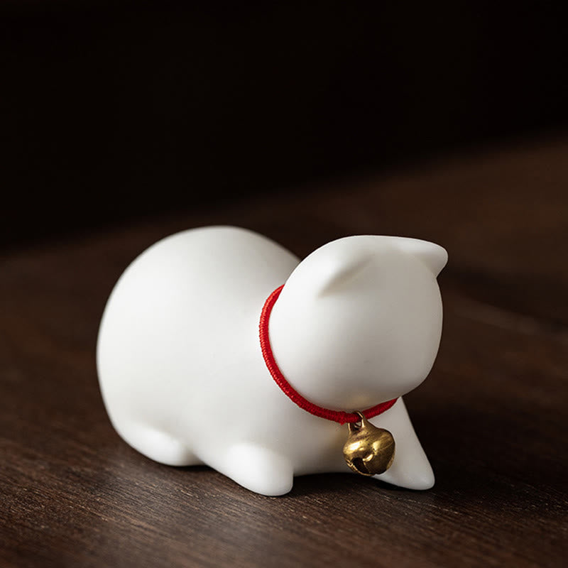 Buddha Stones ​​Mini süße stehend liegend Katze Tee Haustier Keramik Home Schreibtisch Figur Dekoration - Liegende Katze 5 x 3 x 3 cm - Weiß - image 19