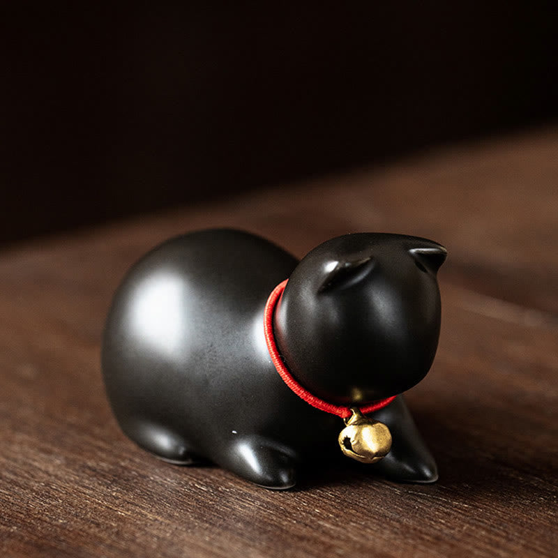 Buddha Stones ​​Mini süße stehend liegend Katze Tee Haustier Keramik Home Schreibtisch Figur Dekoration - Liegende Katze 5*3*3cm - Schwarz - image 25