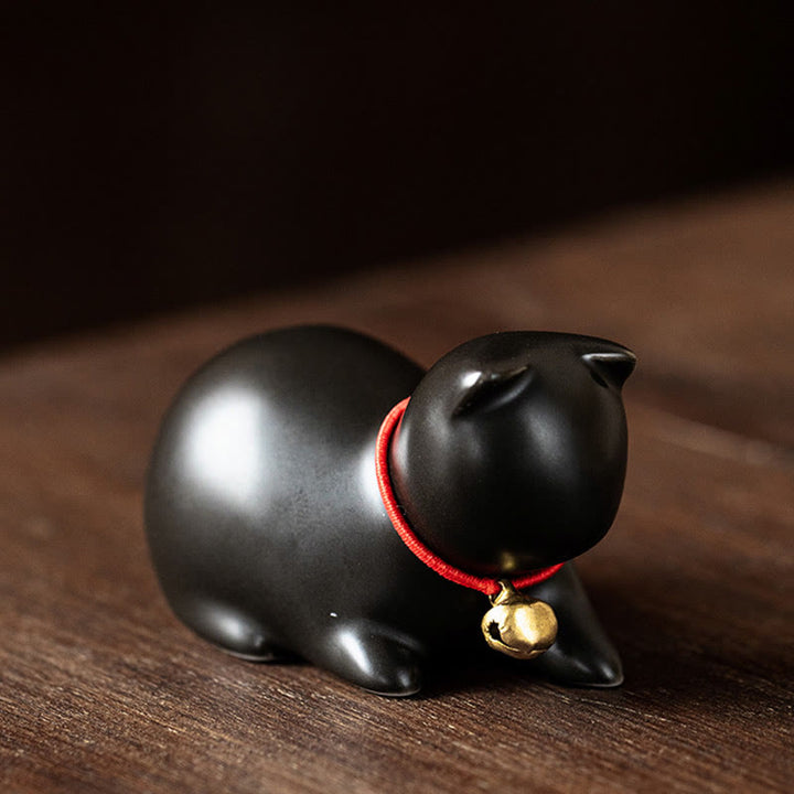 Buddha Stones ​​Mini süße stehend liegend Katze Tee Haustier Keramik Home Schreibtisch Figur Dekoration - Liegende Katze 5*3*3cm - Schwarz - image 25