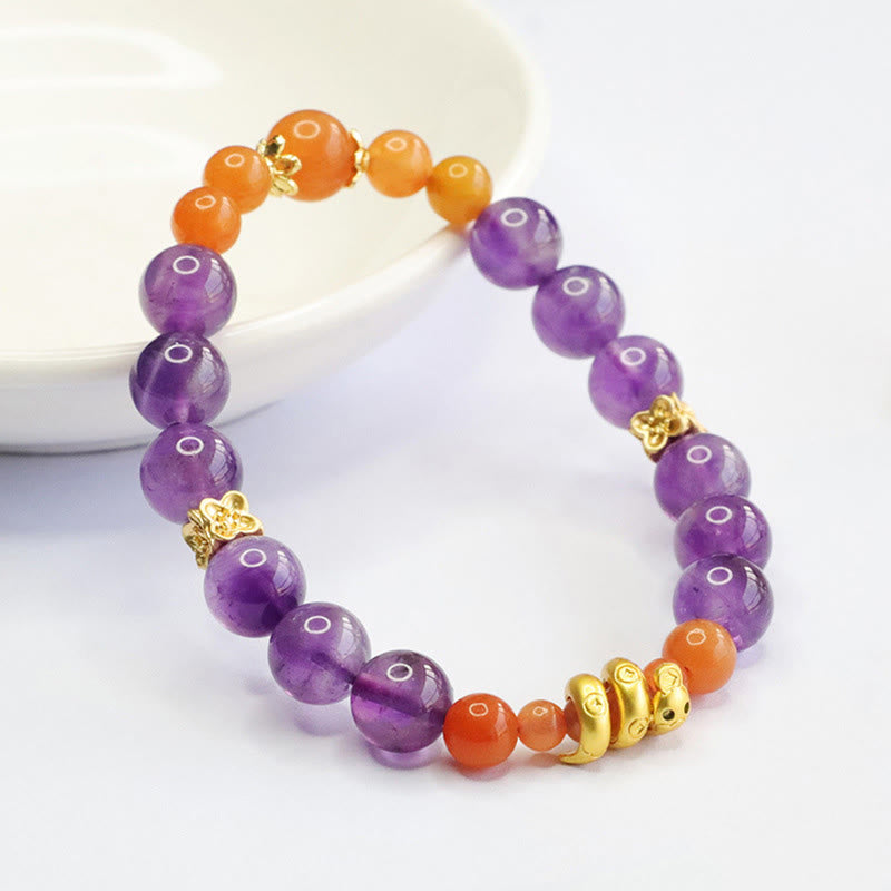 Buddha Stones Amethyst Goldene Seide Jade Jahr der Schlange Balance Armband