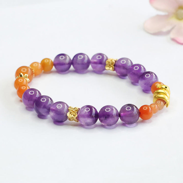 Buddha Stones Amethyst Goldene Seide Jade Jahr der Schlange Balance Armband