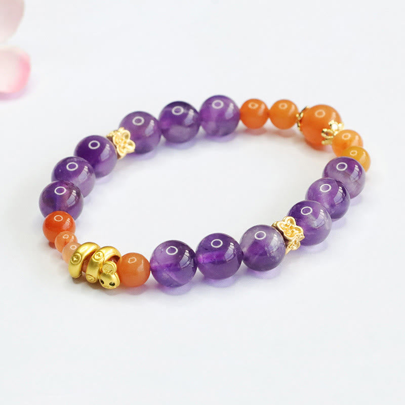 Buddha Stones Amethyst Goldene Seide Jade Jahr der Schlange Balance Armband