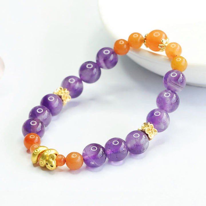 Buddha Stones Amethyst Goldene Seide Jade Jahr der Schlange Balance Armband