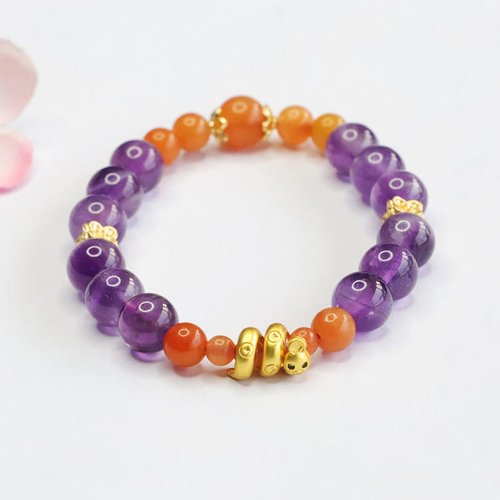 Buddha Stones Amethyst Goldene Seide Jade Jahr der Schlange Balance Armband