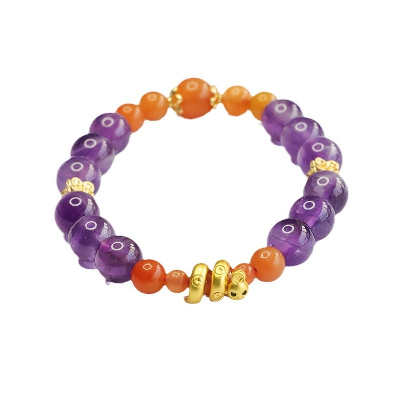 Buddha Stones Amethyst Goldene Seide Jade Jahr der Schlange Balance Armband