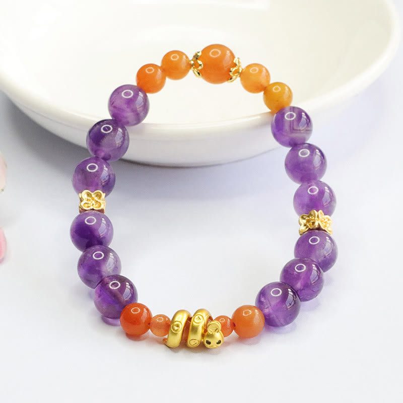 Buddha Stones Amethyst Goldene Seide Jade Jahr der Schlange Balance Armband